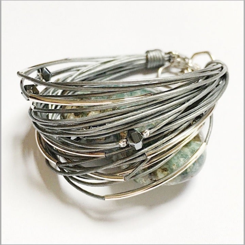 Silpada Jewelry Hematite Glass Gray Leather Bracelet B2143